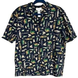 Vintage Golf Motif Jones New York Sport Linen Blend Collared Button Up Shirt 1X